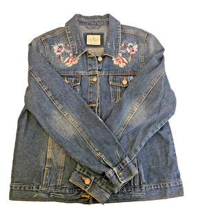 Jade & Ivory embroidered Flowered Blue Jean Jacket Boho L